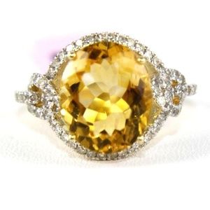 Orange Citrine Ring w/Diamond Halo 14k YG 4.58Ct